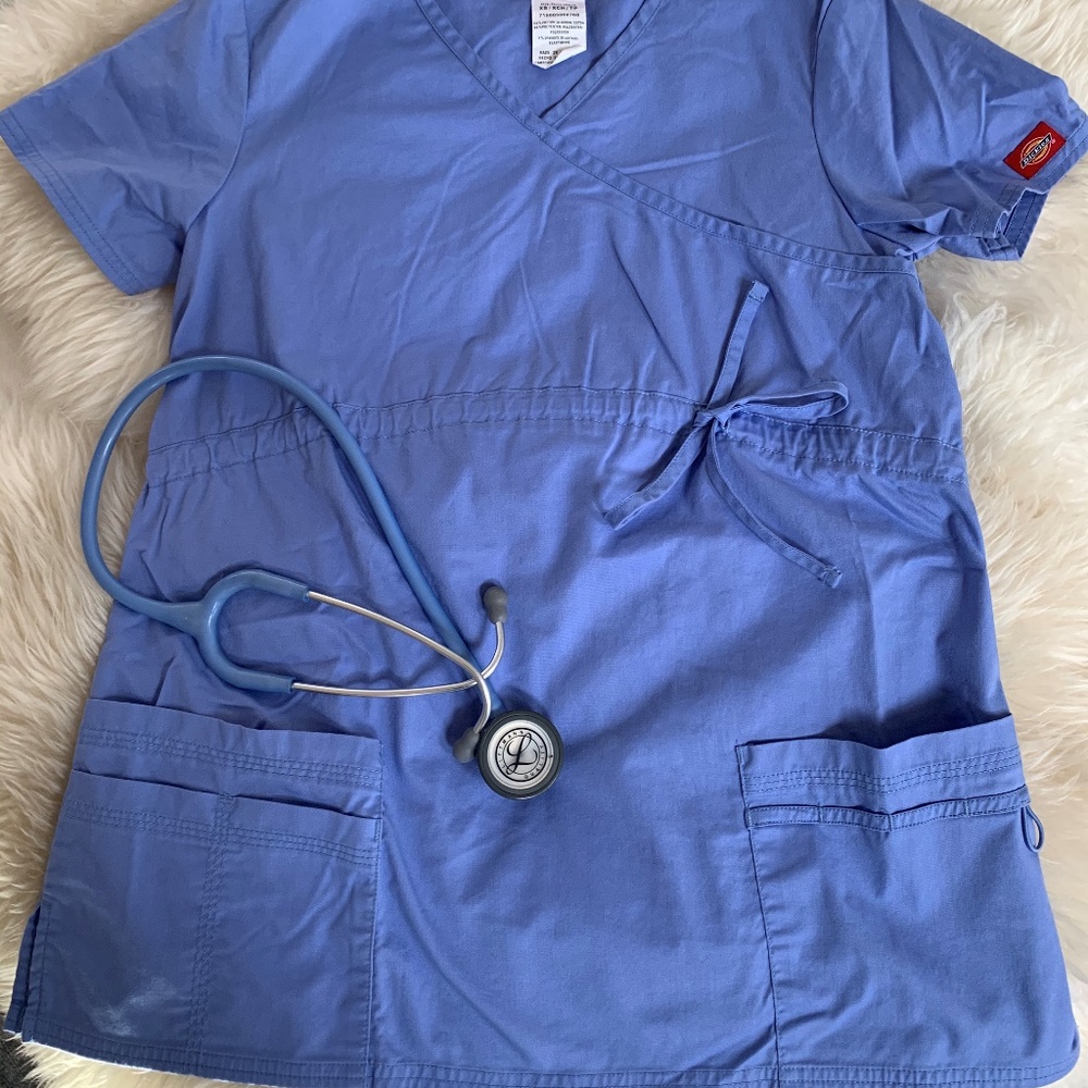 Dickies Gen Flex Maternity Mock Wrap Top Ciel Blue